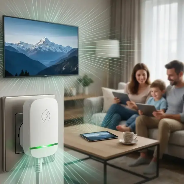 Family at home with StopWatt plugged in nearby